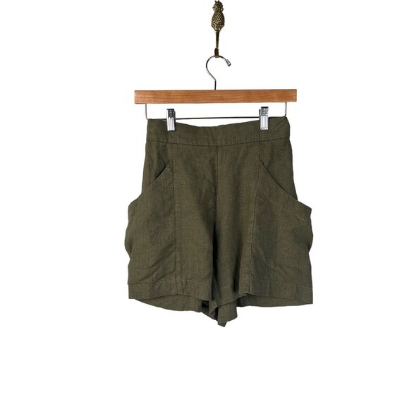 Formation Design Studio Green Linen Canvas Casual Shorts Women's Sz. S Summer - Picture 1 of 4